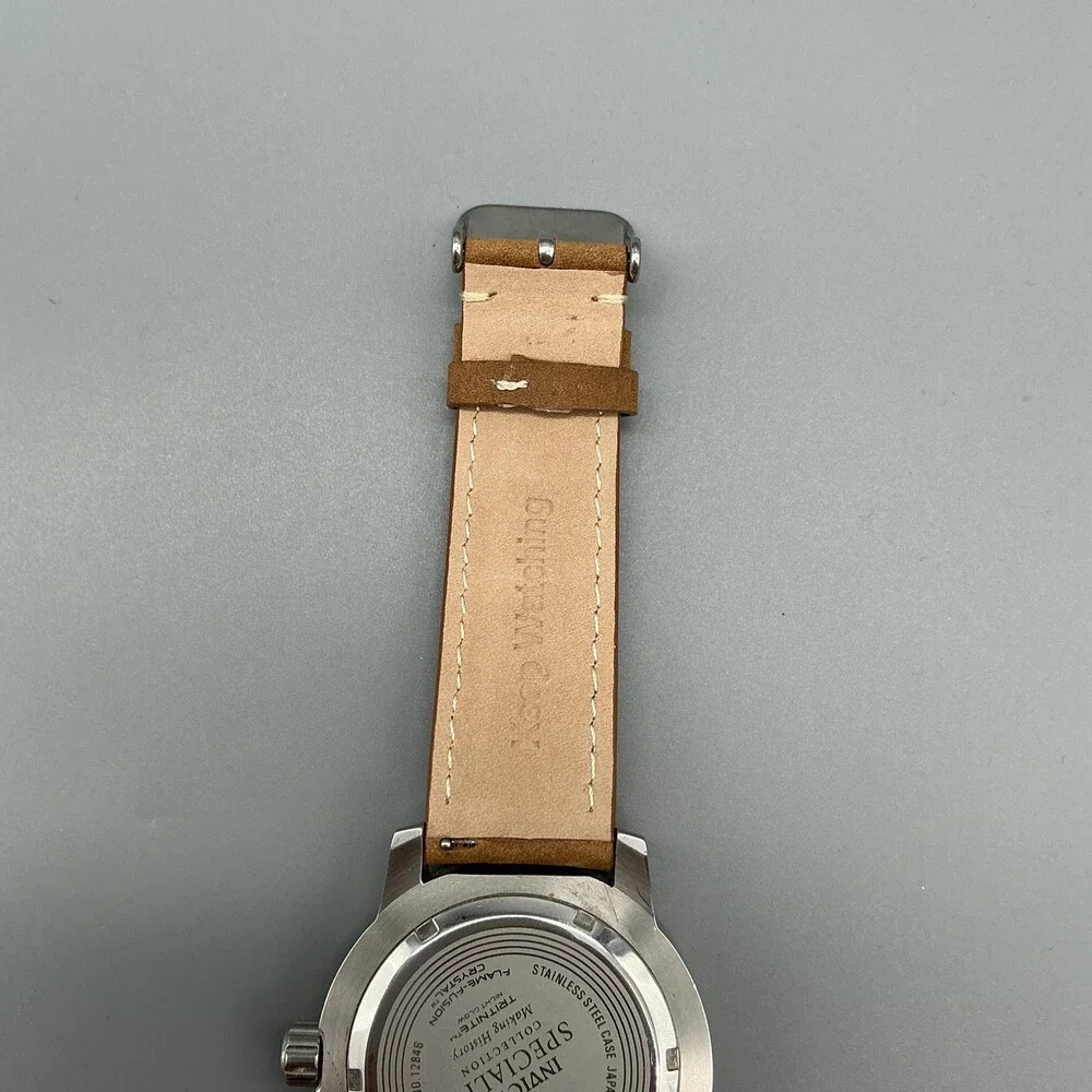 Invicta Specialty Mens Watch 45mm Black Dial Brown Leather 12846 New Battery